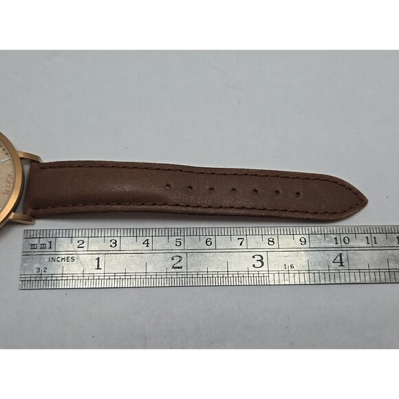 Tmbr The Helm Wood Dial Watch Rose Gold Tone 40mm Brown Leather New Battery - Picture 8 of 12